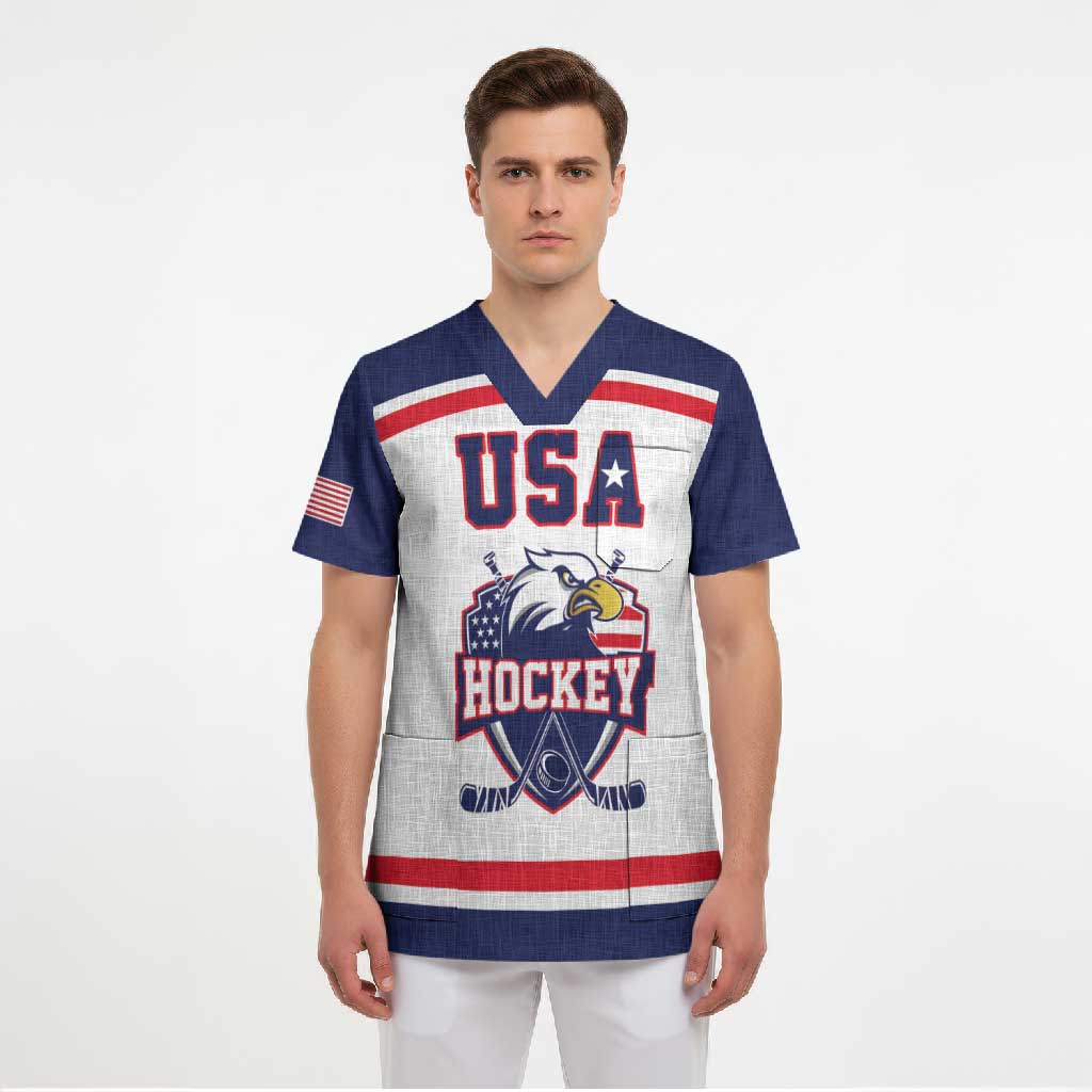 USA Ice Hockey Custom Scrub Top American Eagle Spirit White Version