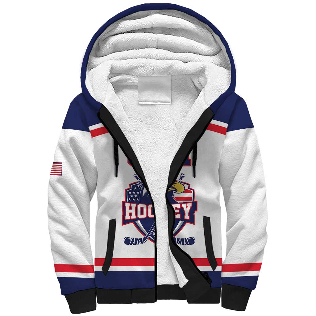 USA Ice Hockey Custom Sherpa Hoodie American Eagle Spirit White Version