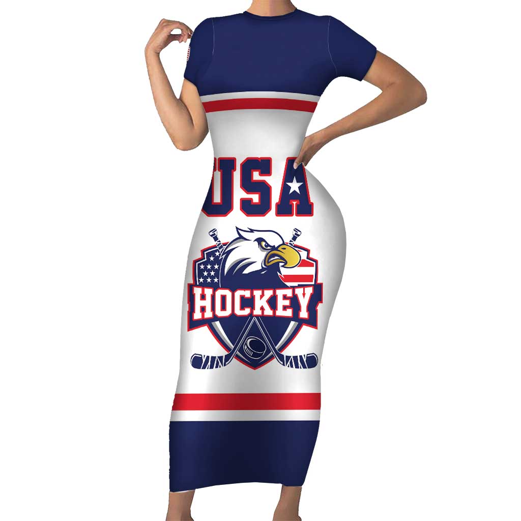 USA Ice Hockey Custom Short Sleeve Bodycon Dress American Eagle Spirit White Version
