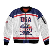 USA Ice Hockey Custom Sleeve Zip Bomber Jacket American Eagle Spirit White Version