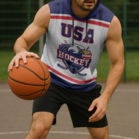 USA Ice Hockey Custom Sleeveless Hoodie American Eagle Spirit White Version