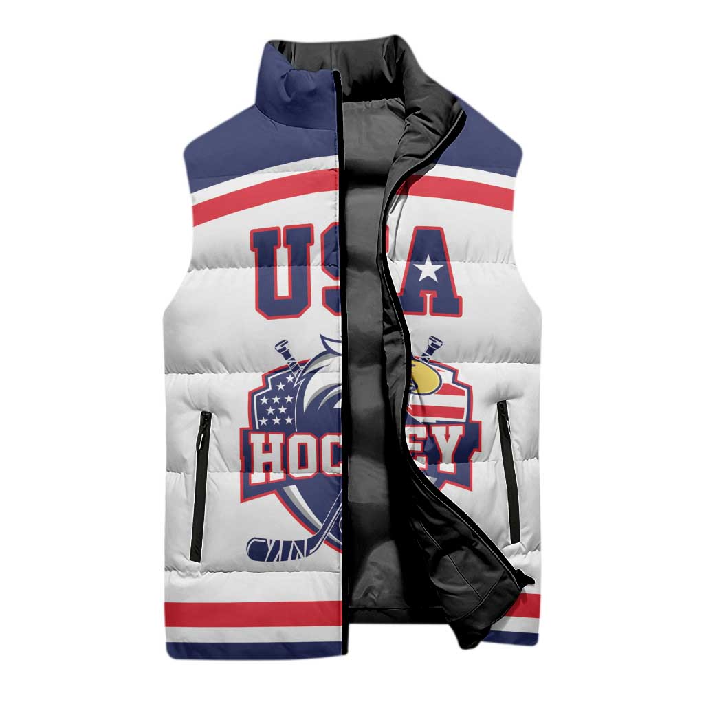 USA Ice Hockey Custom Sleeveless Puffer Jacket American Eagle Spirit White Version