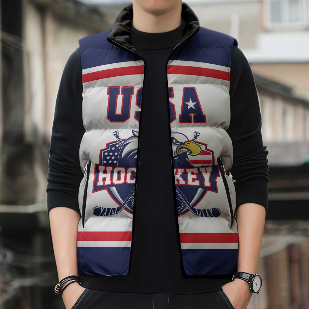 USA Ice Hockey Custom Sleeveless Puffer Jacket American Eagle Spirit White Version