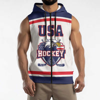 USA Ice Hockey Custom Sleeveless Zip Hoodie American Eagle Spirit White Version