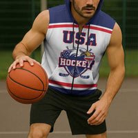 USA Ice Hockey Custom Sleeveless Zip Hoodie American Eagle Spirit White Version