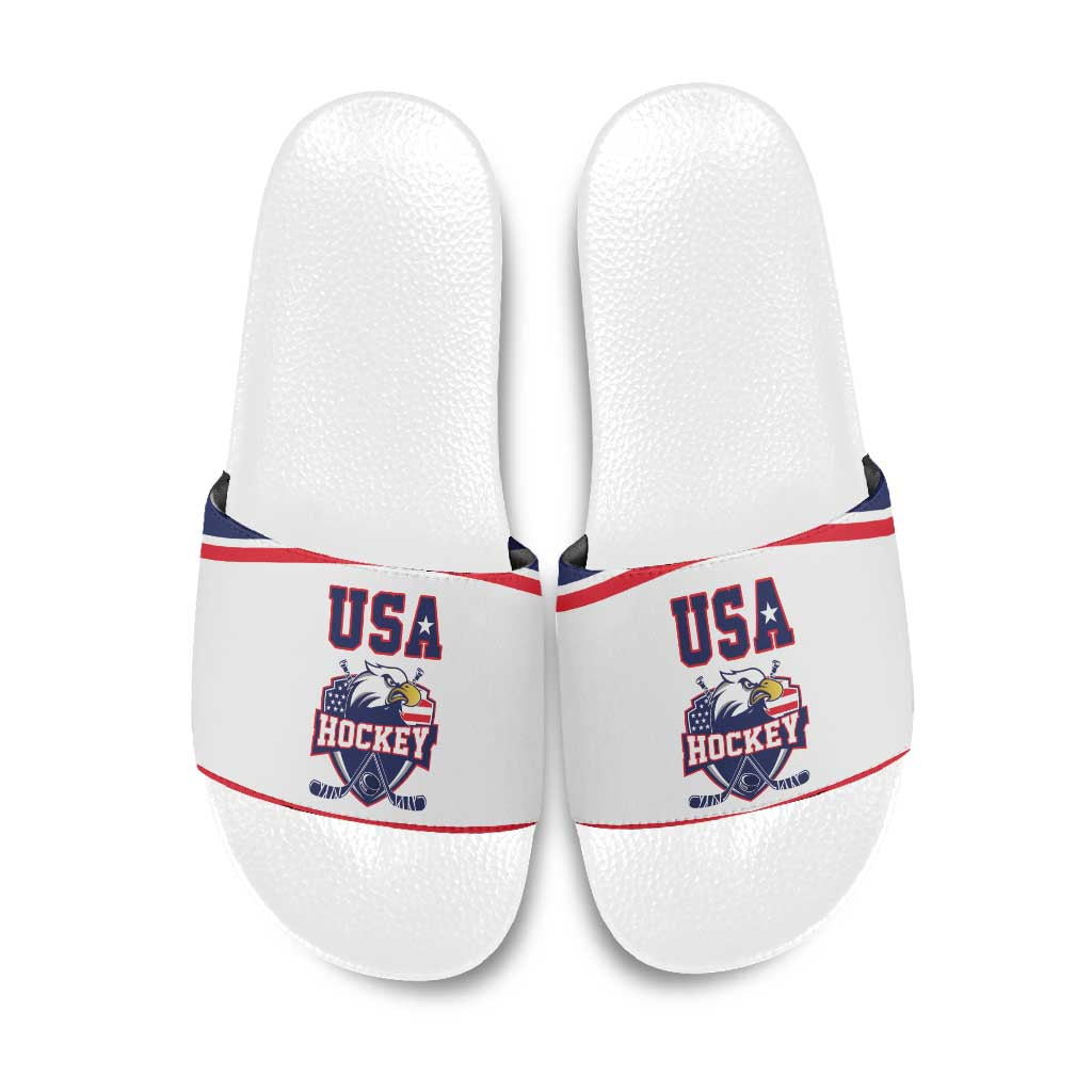 USA Ice Hockey Slide Sandals American Eagle Spirit White Version
