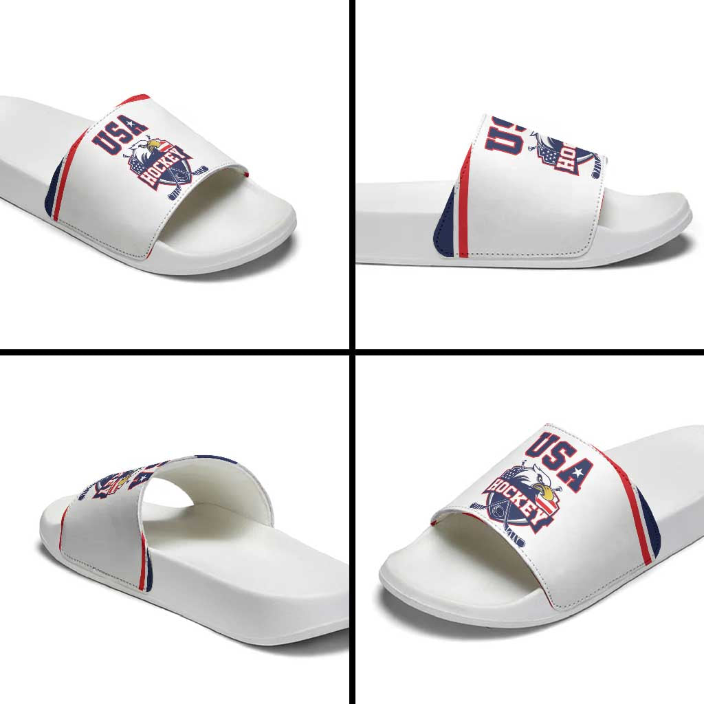 USA Ice Hockey Slide Sandals American Eagle Spirit White Version