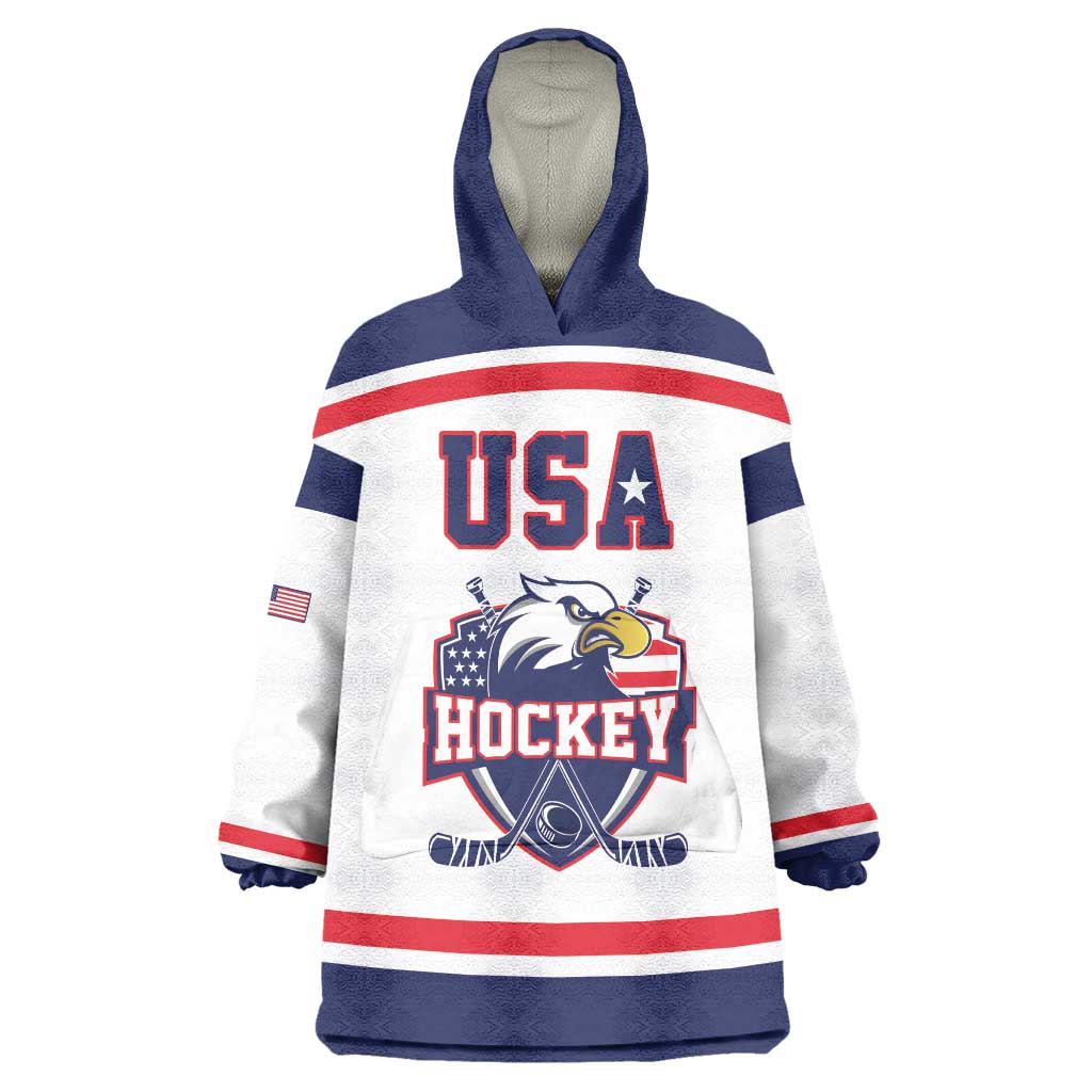 USA Ice Hockey Custom Wearable Blanket Hoodie American Eagle Spirit White Version