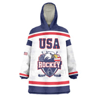 USA Ice Hockey Custom Wearable Blanket Hoodie American Eagle Spirit White Version