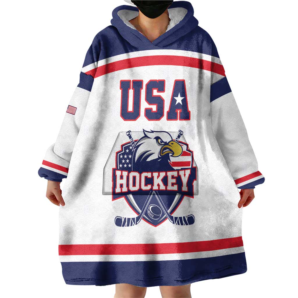 USA Ice Hockey Custom Wearable Blanket Hoodie American Eagle Spirit White Version