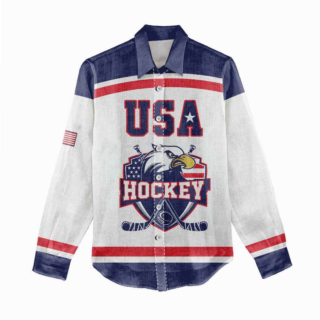 USA Ice Hockey Custom Women Casual Shirt American Eagle Spirit White Version