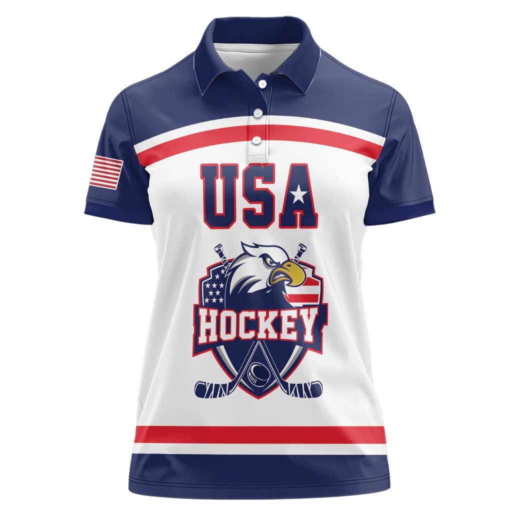 USA Ice Hockey Custom Women Polo Shirt American Eagle Spirit White Version