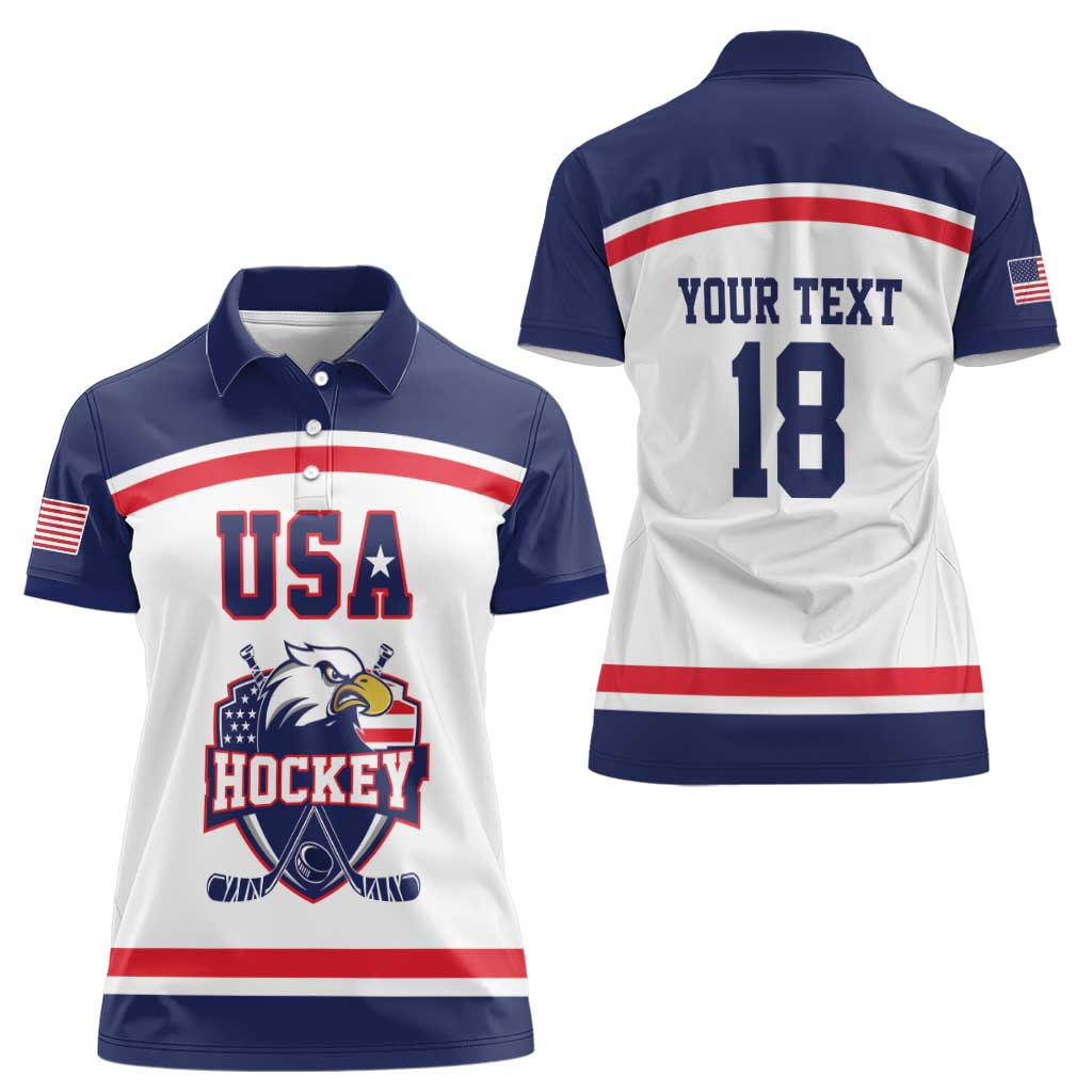 USA Ice Hockey Custom Women Polo Shirt American Eagle Spirit White Version