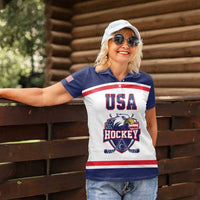 USA Ice Hockey Custom Women Polo Shirt American Eagle Spirit White Version