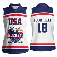 USA Ice Hockey Custom Women Sleeveless Polo Shirt American Eagle Spirit White Version