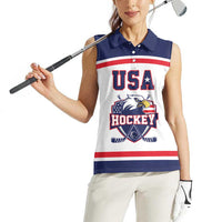 USA Ice Hockey Custom Women Sleeveless Polo Shirt American Eagle Spirit White Version