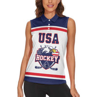 USA Ice Hockey Custom Women Sleeveless Polo Shirt American Eagle Spirit White Version