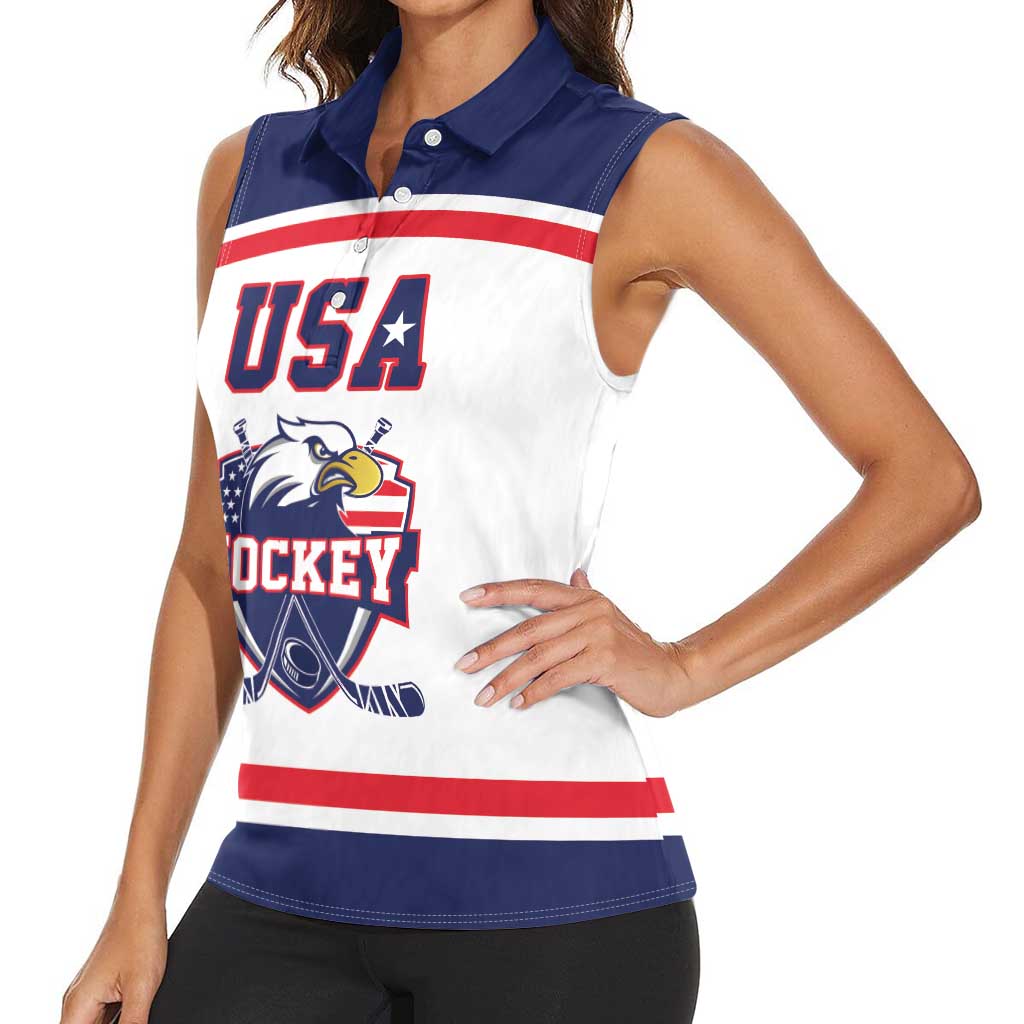 USA Ice Hockey Custom Women Sleeveless Polo Shirt American Eagle Spirit White Version
