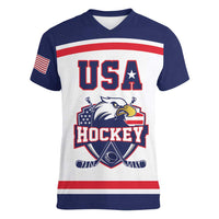 USA Ice Hockey Custom Women V-Neck T-Shirt American Eagle Spirit White Version