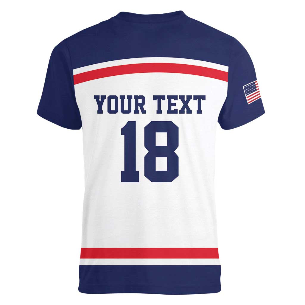 USA Ice Hockey Custom Women V-Neck T-Shirt American Eagle Spirit White Version