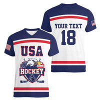USA Ice Hockey Custom Women V-Neck T-Shirt American Eagle Spirit White Version