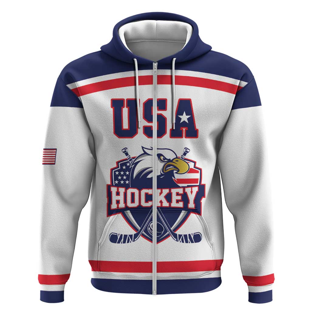 USA Ice Hockey Custom Zip Hoodie American Eagle Spirit White Version