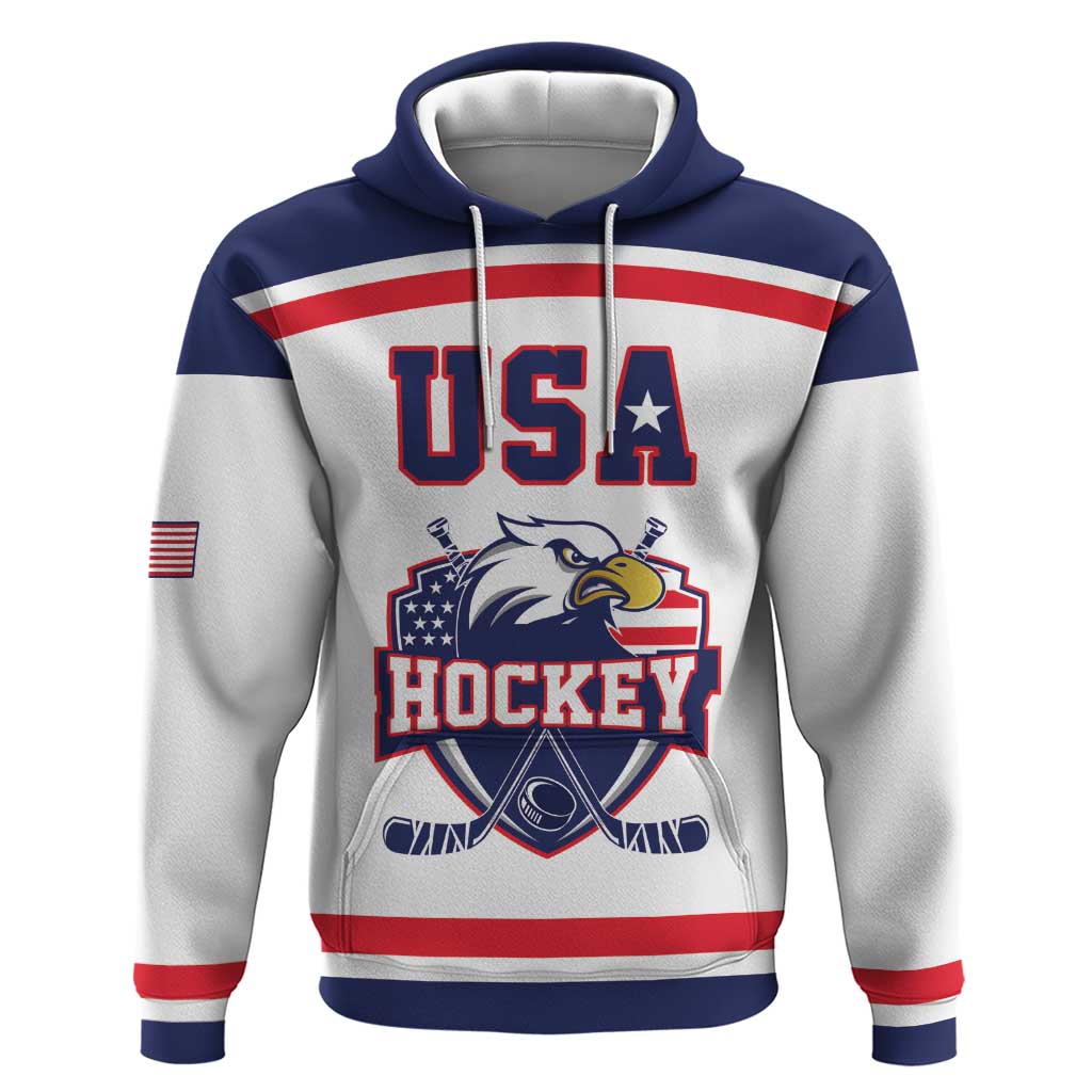 USA Ice Hockey Custom Zip Hoodie American Eagle Spirit White Version