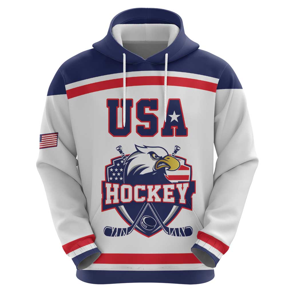 USA Ice Hockey Custom Zip Hoodie American Eagle Spirit White Version