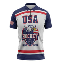 USA Ice Hockey Custom Zipper Polo Shirt American Eagle Spirit White Version