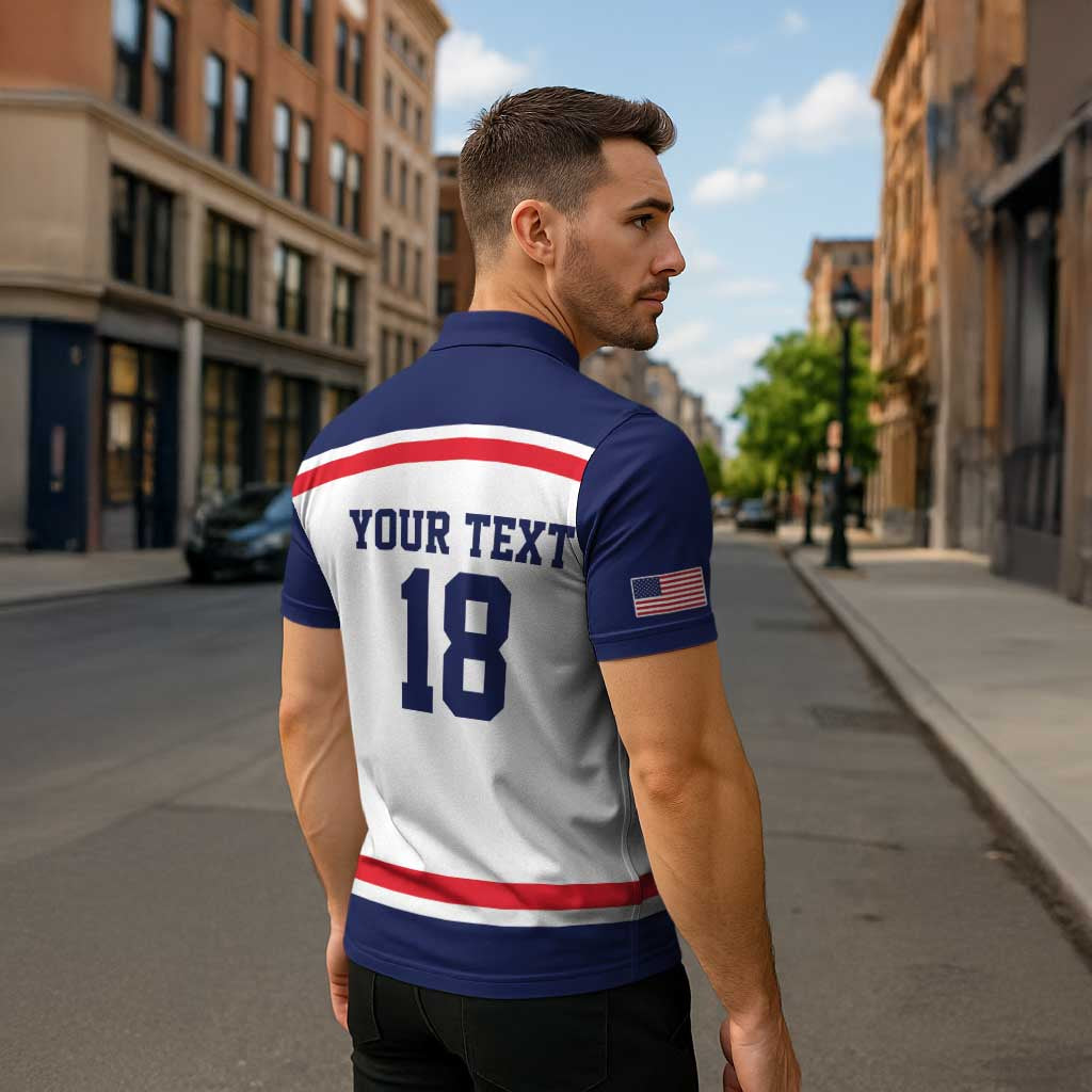 USA Ice Hockey Custom Zipper Polo Shirt American Eagle Spirit White Version