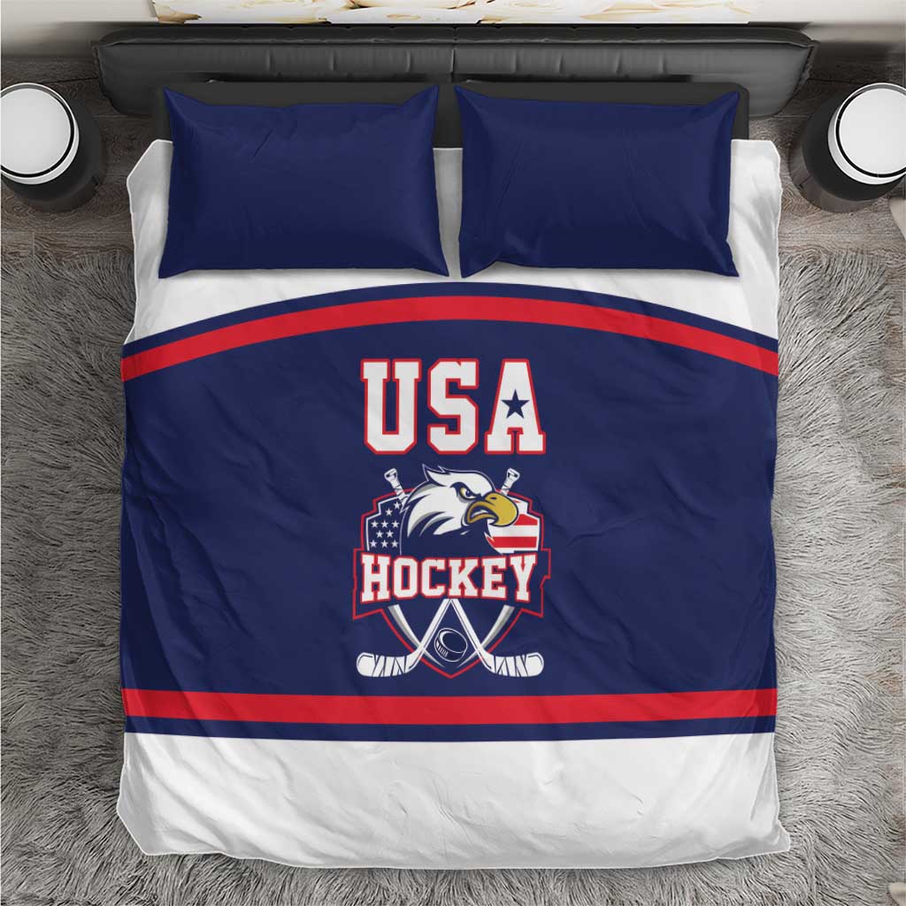 USA Ice Hockey Bedding Set American Eagle Spirit Blue Version