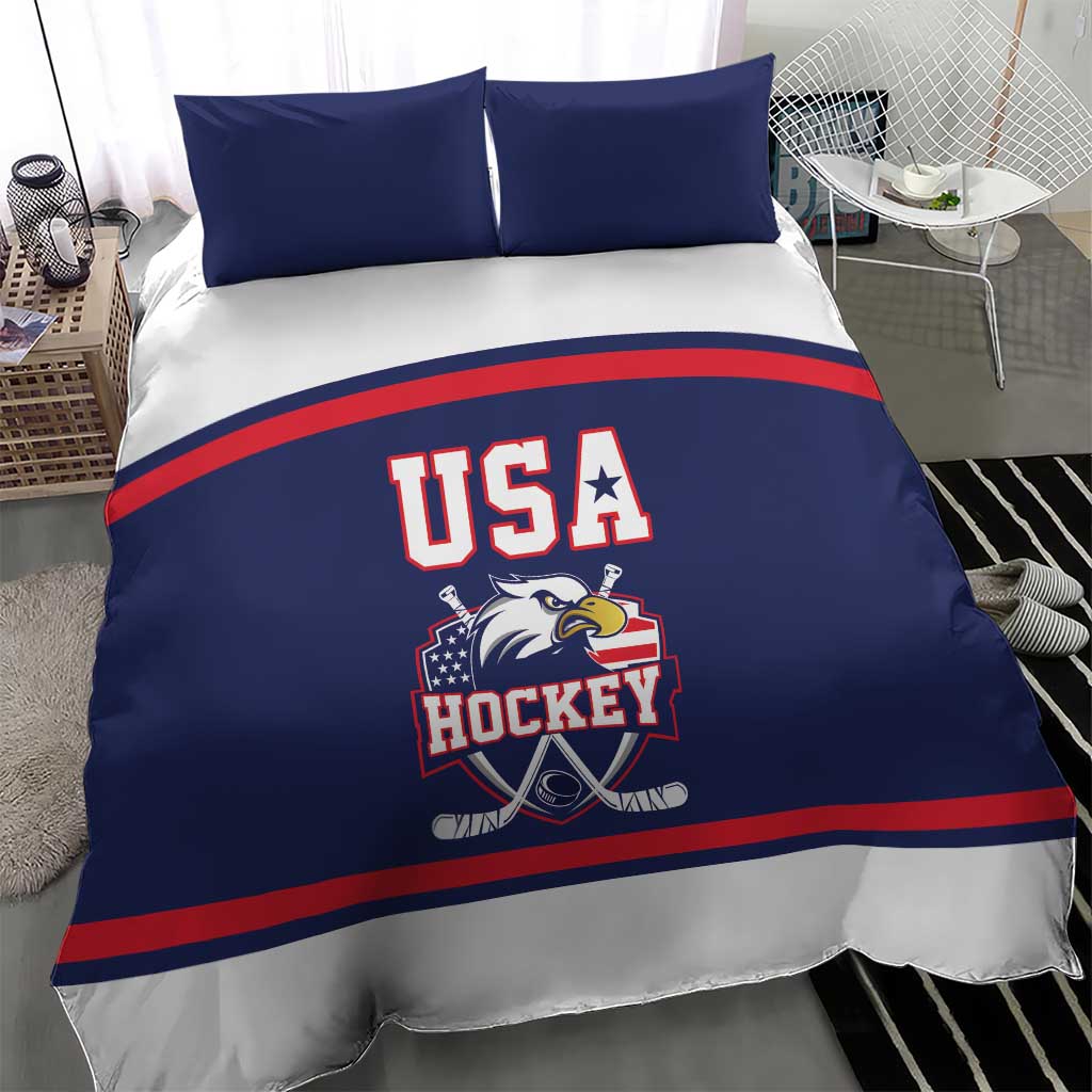 USA Ice Hockey Bedding Set American Eagle Spirit Blue Version
