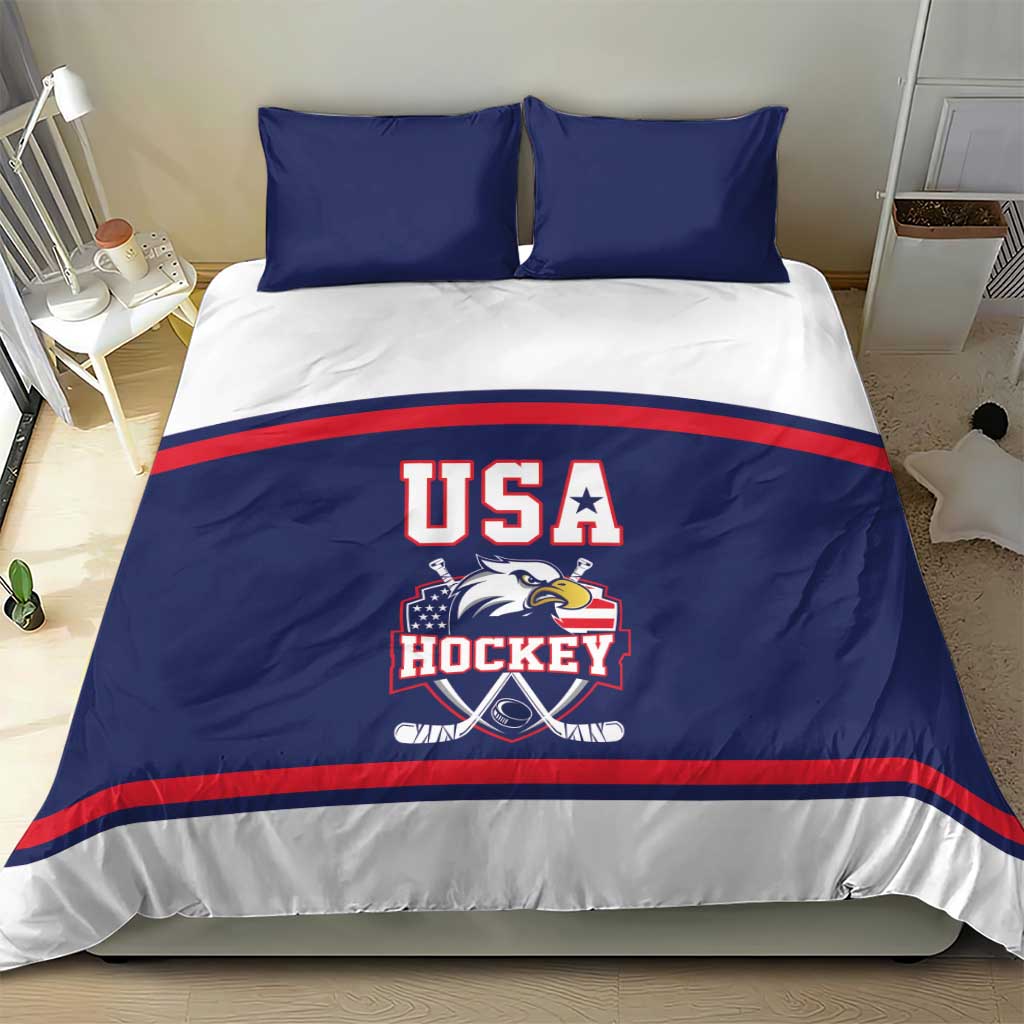 USA Ice Hockey Bedding Set American Eagle Spirit Blue Version