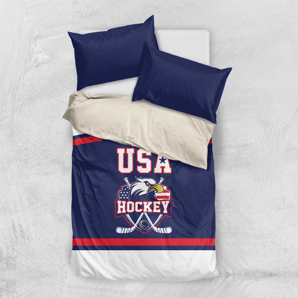 USA Ice Hockey Bedding Set American Eagle Spirit Blue Version