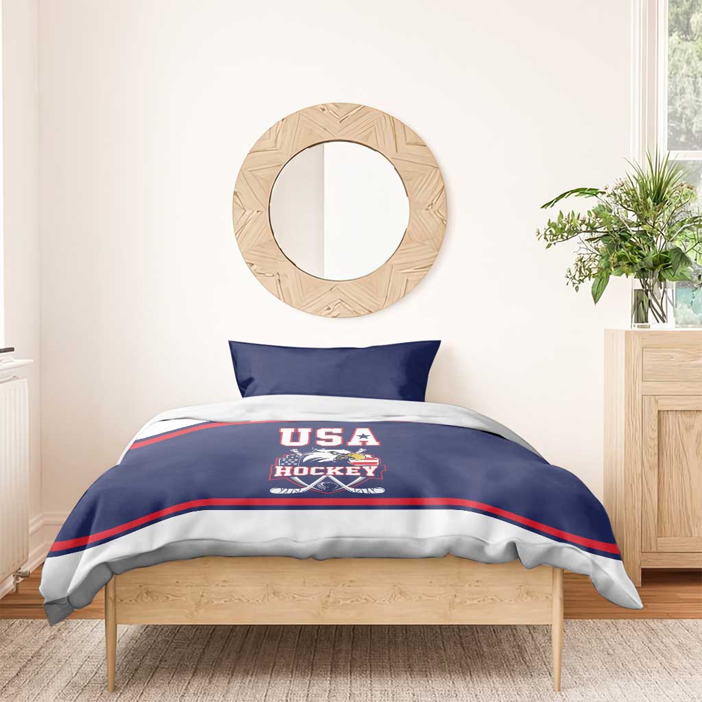 USA Ice Hockey Bedding Set American Eagle Spirit Blue Version