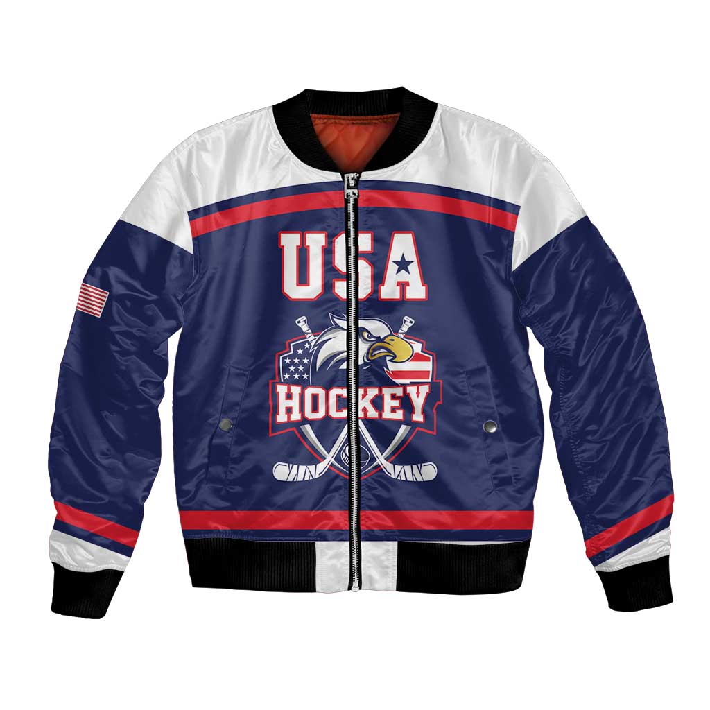 USA Ice Hockey Custom Bomber Jacket American Eagle Spirit Blue Version