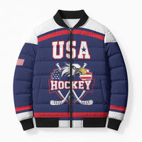 USA Ice Hockey Custom Bomber Puffer Jacket American Eagle Spirit Blue Version