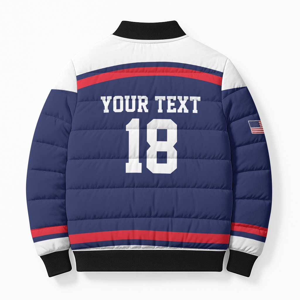 USA Ice Hockey Custom Bomber Puffer Jacket American Eagle Spirit Blue Version
