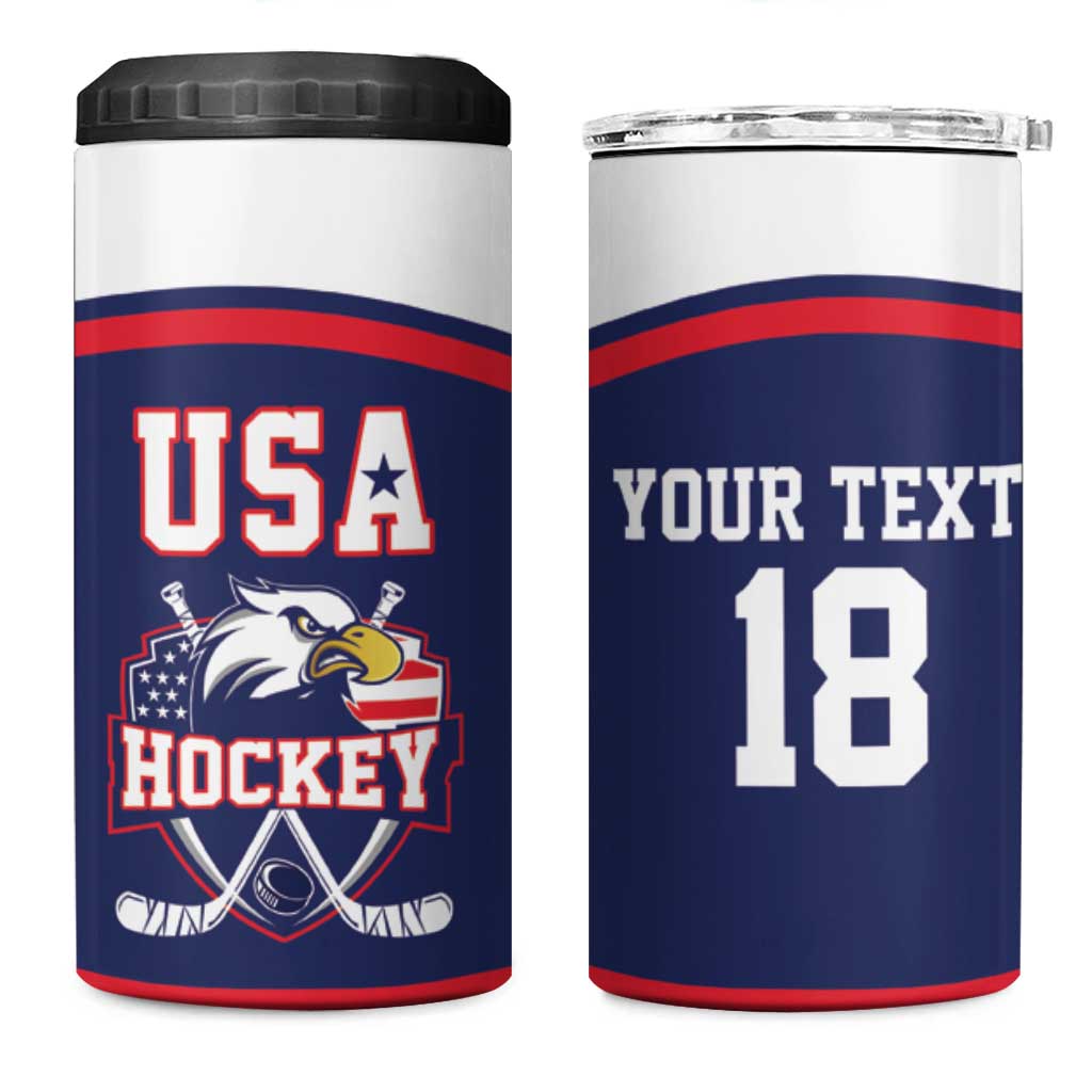 USA Ice Hockey Custom 4 in 1 Can Cooler Tumbler American Eagle Spirit Blue Version