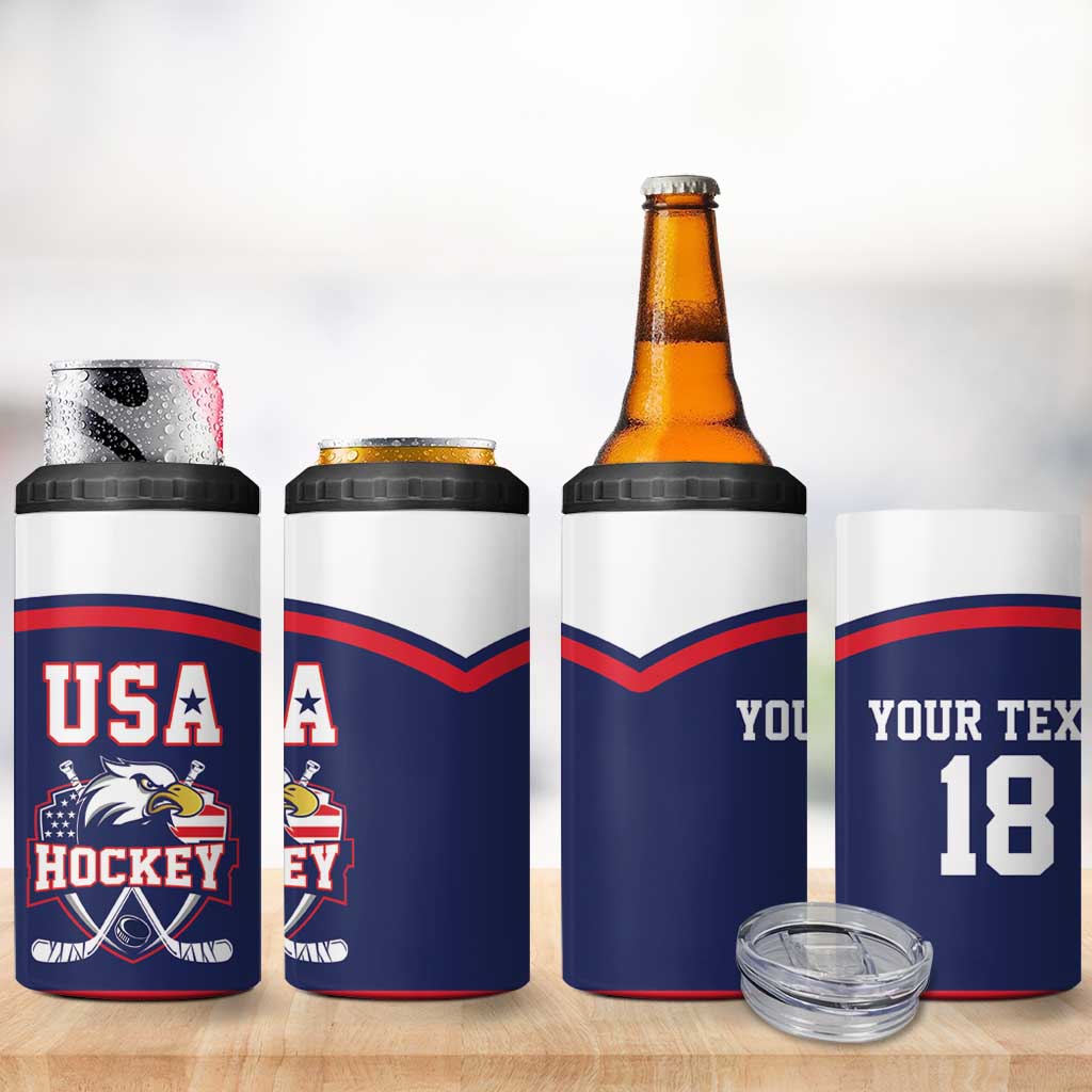 USA Ice Hockey Custom 4 in 1 Can Cooler Tumbler American Eagle Spirit Blue Version