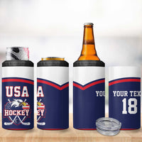 USA Ice Hockey Custom 4 in 1 Can Cooler Tumbler American Eagle Spirit Blue Version