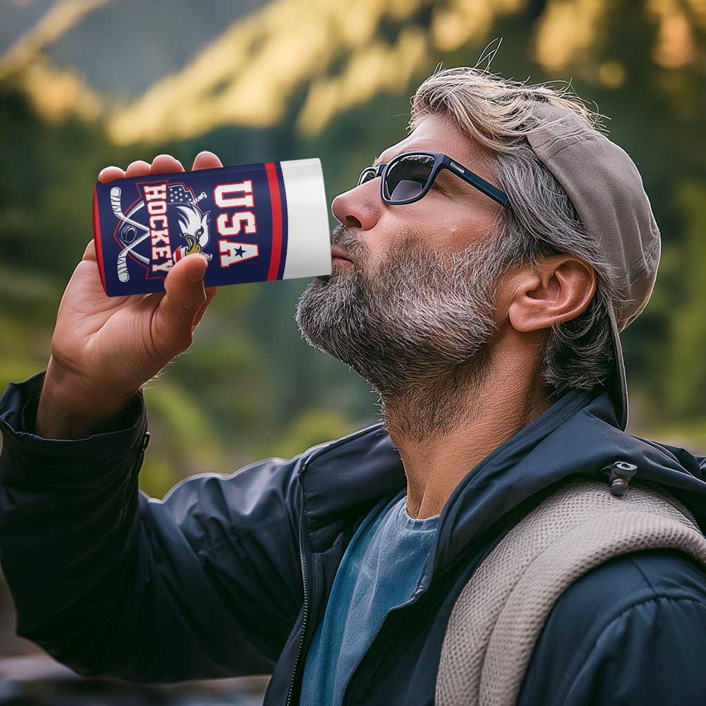 USA Ice Hockey Custom 4 in 1 Can Cooler Tumbler American Eagle Spirit Blue Version