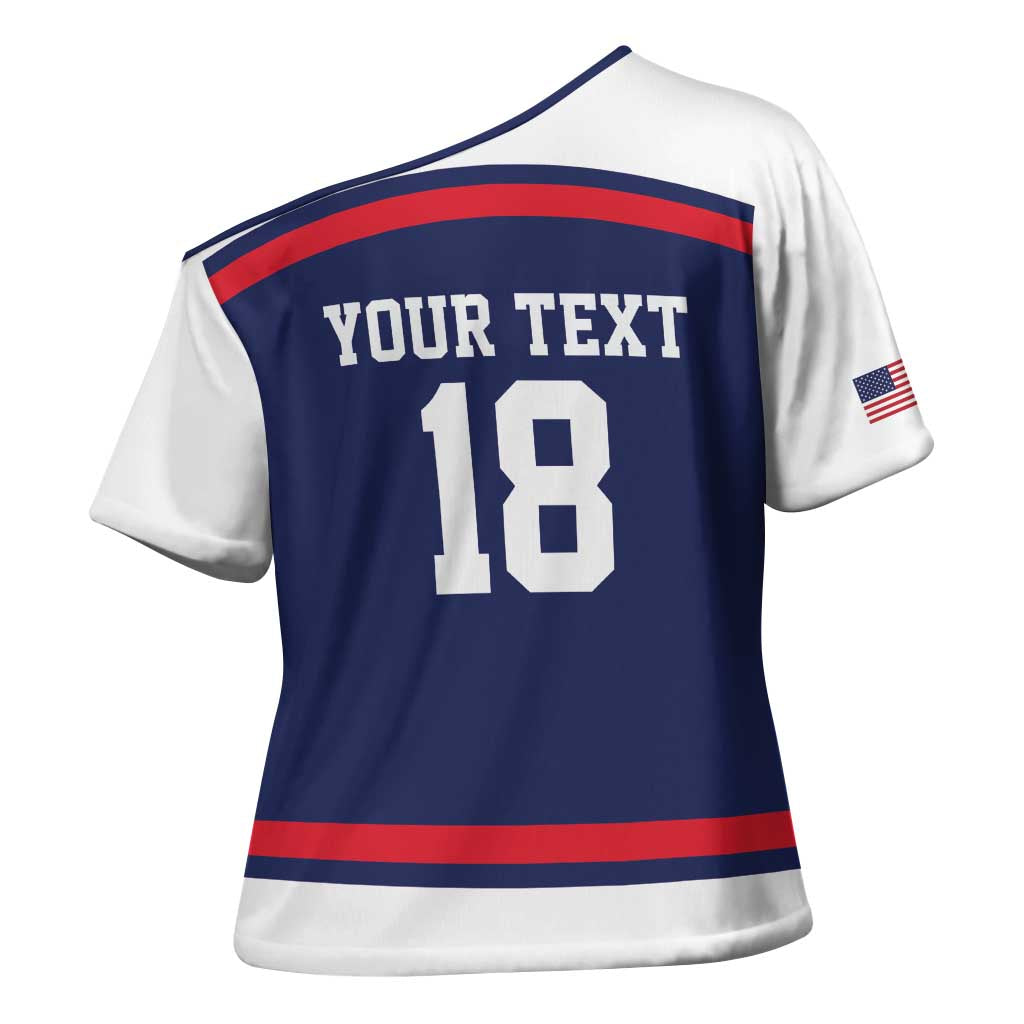USA Ice Hockey Custom Cross Shoulder Shirt American Eagle Spirit Blue Version