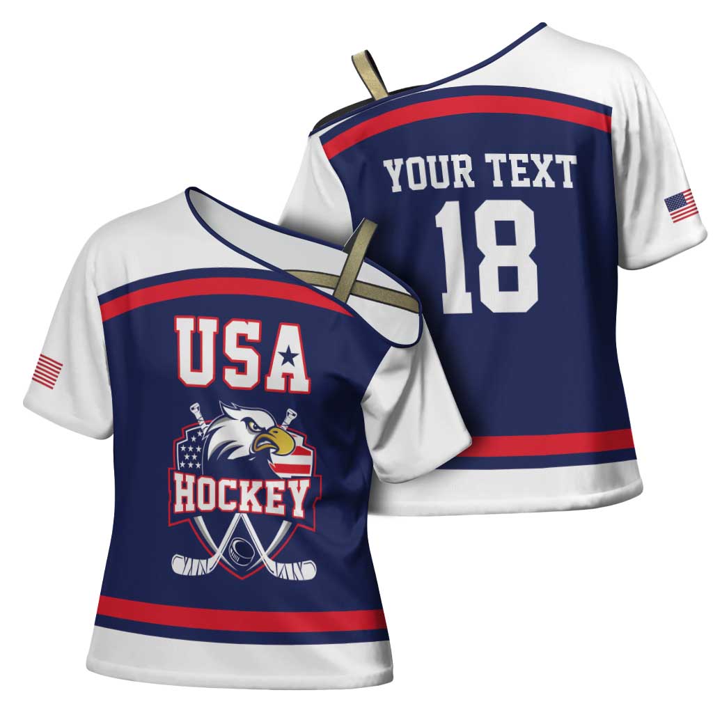 USA Ice Hockey Custom Cross Shoulder Shirt American Eagle Spirit Blue Version