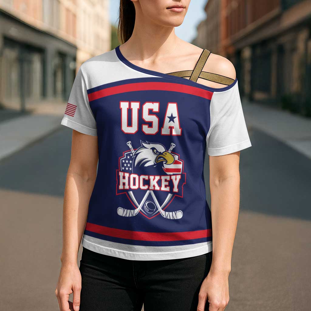 USA Ice Hockey Custom Cross Shoulder Shirt American Eagle Spirit Blue Version