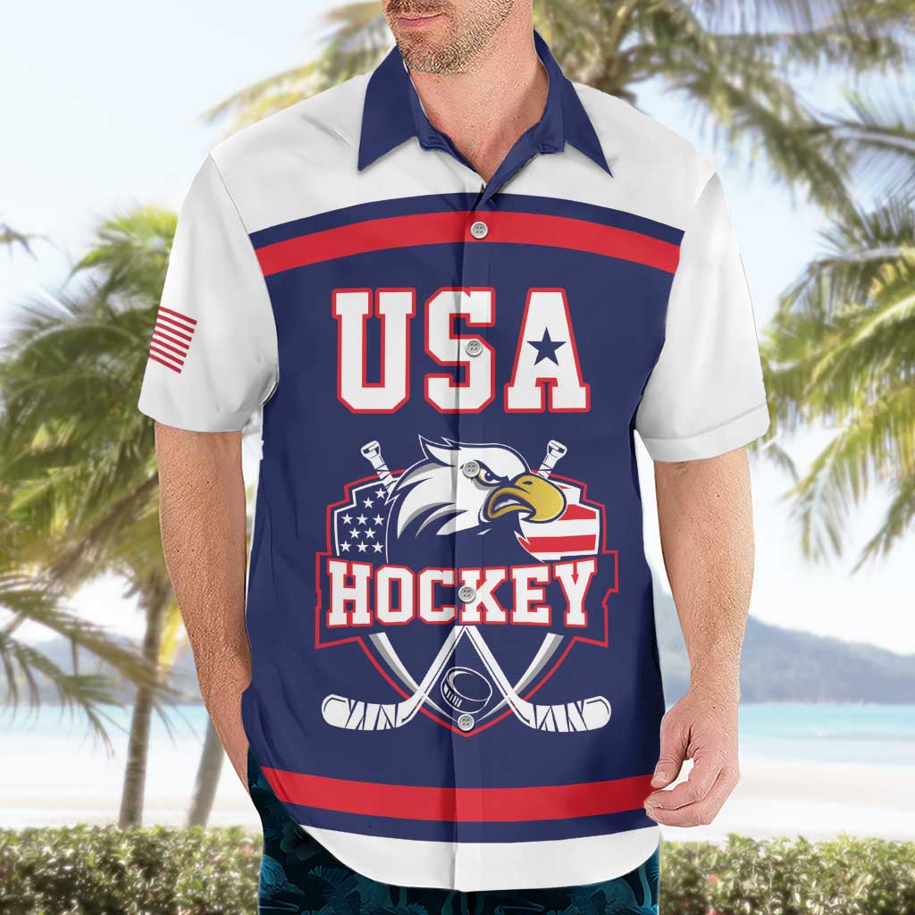 USA Ice Hockey Custom Hawaiian Shirt American Eagle Spirit Blue Version