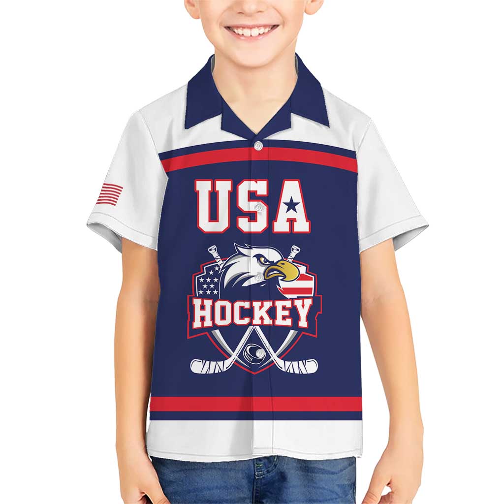 USA Ice Hockey Custom Hawaiian Shirt American Eagle Spirit Blue Version