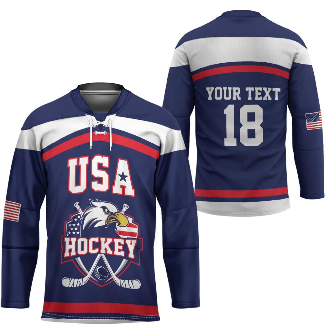 USA Ice Hockey Custom Hockey Jersey American Eagle Spirit Blue Version