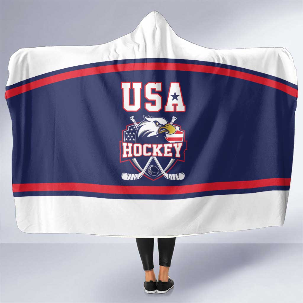 USA Ice Hockey Hooded Blanket American Eagle Spirit Blue Version