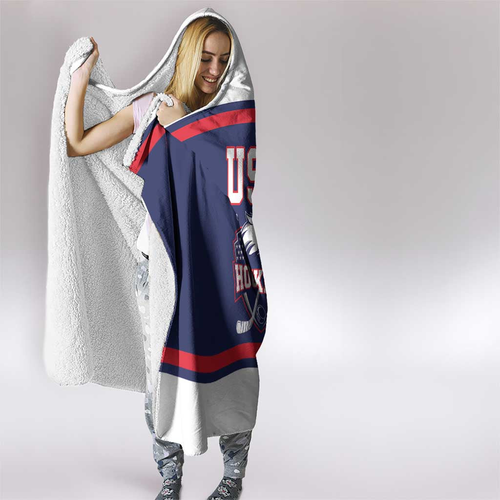 USA Ice Hockey Hooded Blanket American Eagle Spirit Blue Version
